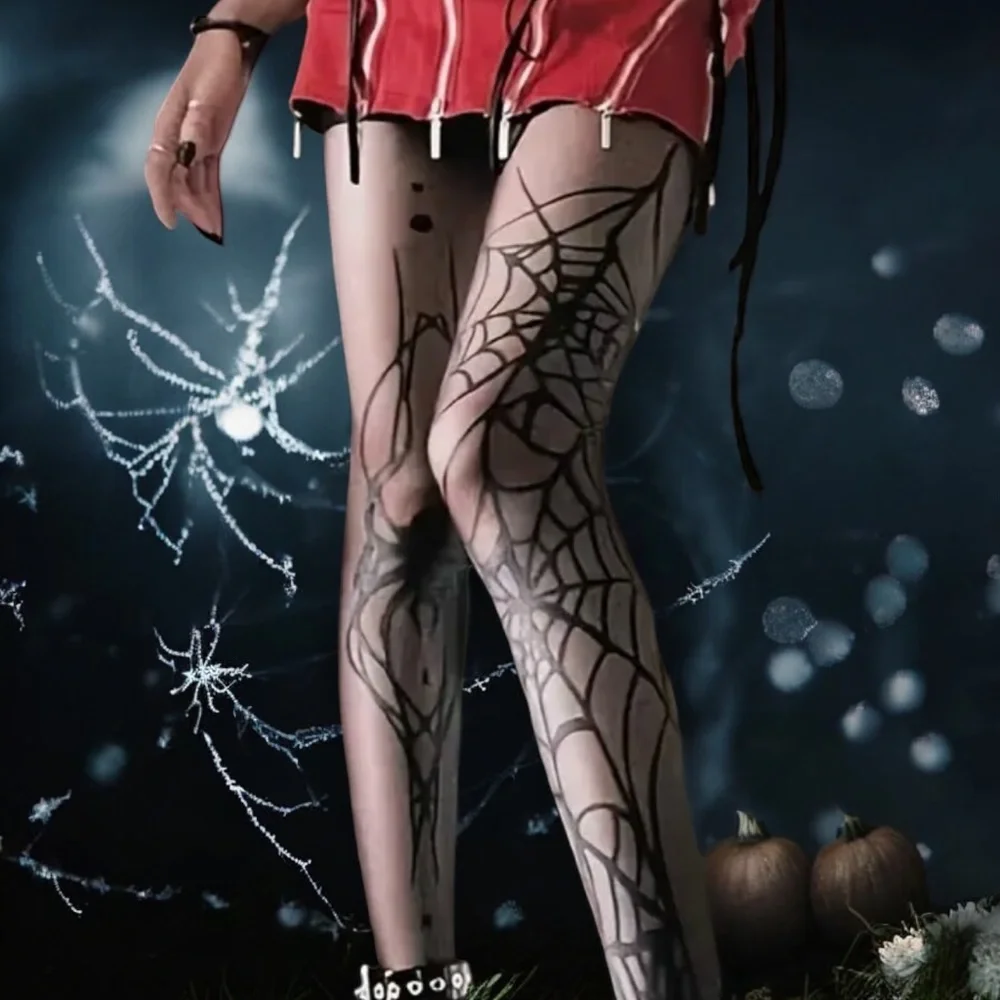 1 Pair of Women's Gothic Punk Spider Web Black Tights‎